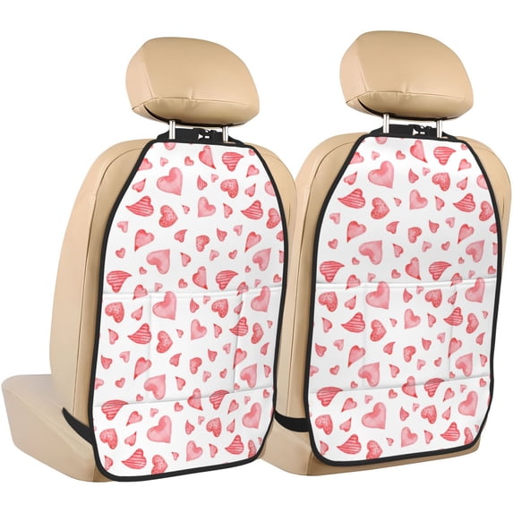 Naloa Hearts 2Pcs Anti-Kick Back Seat Cover Kick Mat, Car Seat Protector with 3 Storage Pockets