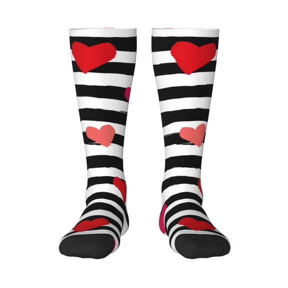 Naloa Hearts And Lines1 Thigh High Socks Extra Long Stretchy Sock Women Over Knee High Opaque Stocking Daily Wear