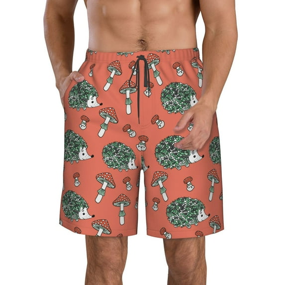 Naloa Hedgehog Mushroom Men's Beach Shorts, Surfing shorts, Swim trunks, Quick Dry Swim Trunks for Surfing Beach Fun - 3X-Large