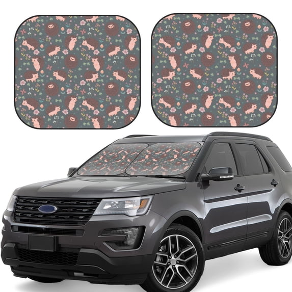 Naloa Hedgehogs and Flowers1 2 Piece Foldable Car Sun Shades, Car Windshield Sunshade, Front Window Sunshade for Car, Truck, SUV - Medium