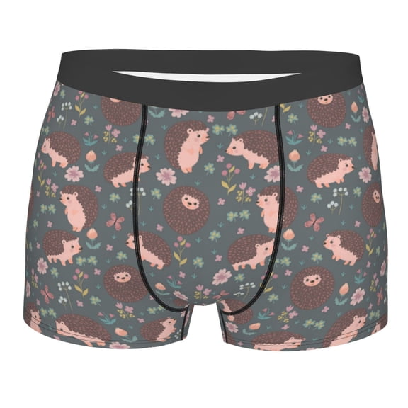 Naloa Hedgehogs and Flowers1 Print Mens Underwear - Boxers for Men, Classic Briefs for Men