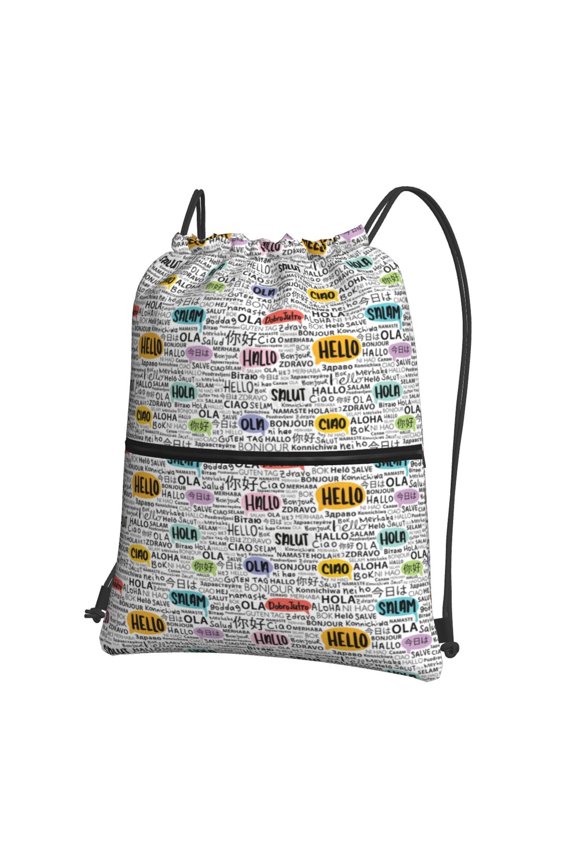 Hello Drawstring Backpack String Bag Cinch Water Resistant for Gym Shopping Sport Yoga