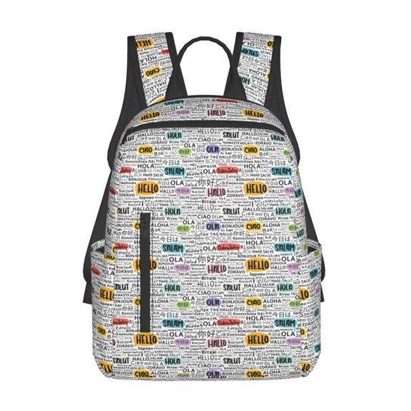 Naloa Hello Print Lightweight DayBackpack Suitable for school, work, shopping, travel, etc.