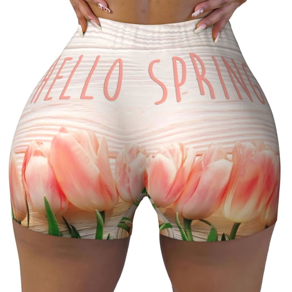 Naloa Hello Spring Biker Shorts for Women Seamless Scrunch Short Women’s Yoga Shorts for Gym Running Sport Shorts - Large