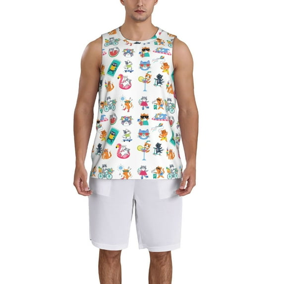 Naloa Hello Summer Cat Basketball Jersey Reversible Men's Mesh Athletic Sports Shirts Training Practice S-4XLSmall