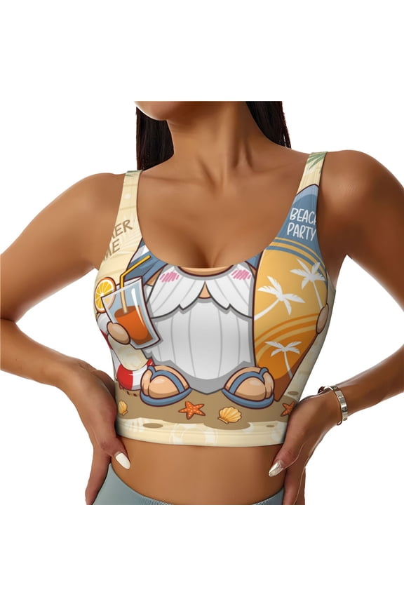 Hello Summer Cute Gnome Sports Bras for Women, High Support Bra with Removable Pads, Comfortable - Small