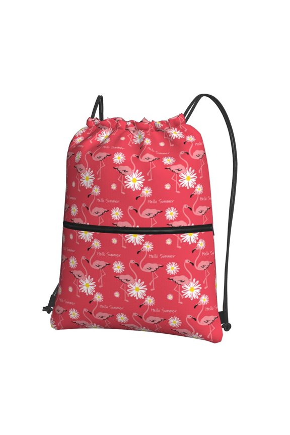 Hello Summer Flamingo Drawstring Backpack String Bag Cinch Water Resistant for Gym Shopping Sport Yoga