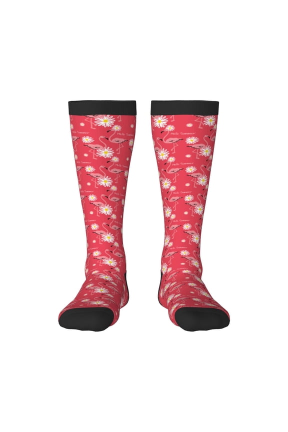 Hello Summer Flamingo Thigh High Socks Extra Long Stretchy Sock Women Over Knee High Opaque Stocking Daily Wear