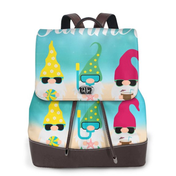 Naloa Hello Summer Gnome 1 Print Leather Backpack Purse for Women and Ladies,Shoulder Travel Daypacks Bags,Laptop Backpack for Women