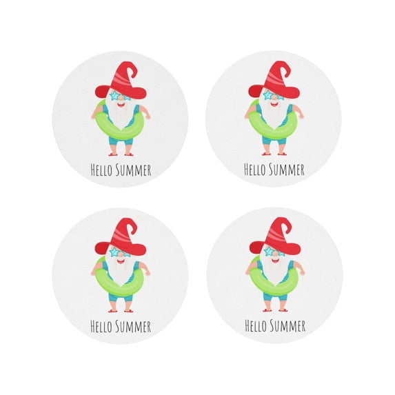 Naloa Hello Summer Gnome 2 Leather Coasters for Drinks, Durable Drink Coasters 4 Set for Tabletop Protection, Luxurious Home Décor and Housewarming Gift ( {designName})Round Shape