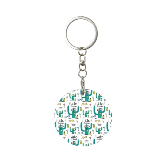 Naloa Hello Summer Print Round Keychain Keychain Key Ring, Key Tag, Key Chain Bulk for Gift Accessories (Round)