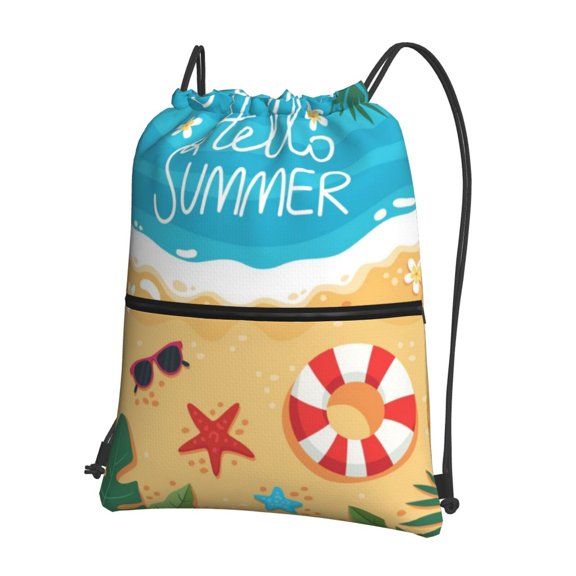 Naloa Hello Summer1 Drawstring Backpack String Bag Cinch Water Resistant for Gym Shopping Sport Yoga