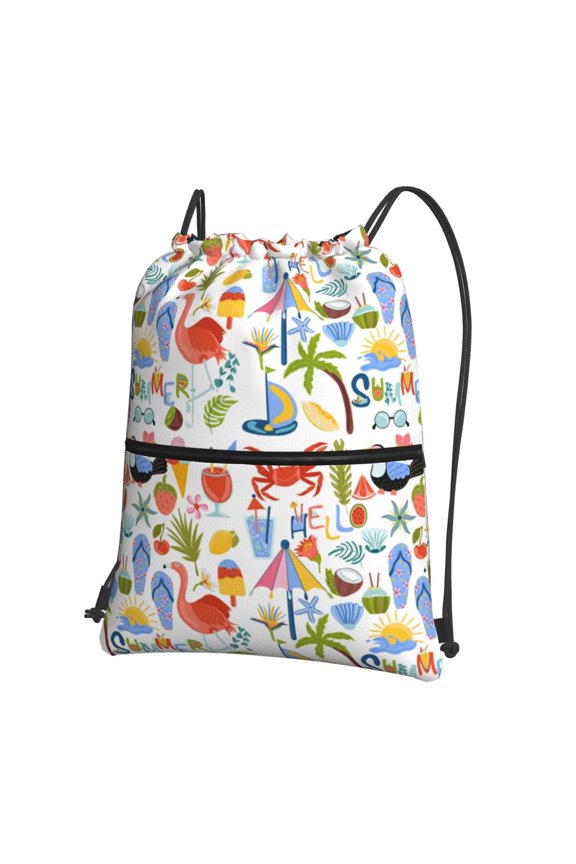 Hello Summer2 Drawstring Backpack String Bag Cinch Water Resistant for Gym Shopping Sport Yoga
