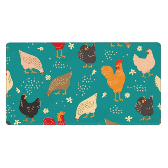 Naloa Hens And Rooster Gaming Mouse Pad Large Mouse Mat Long Extended Desk Pad Non-Slip Rubber Mice Pads Stitched Edges Thin Pad (16x29.5 Inch)