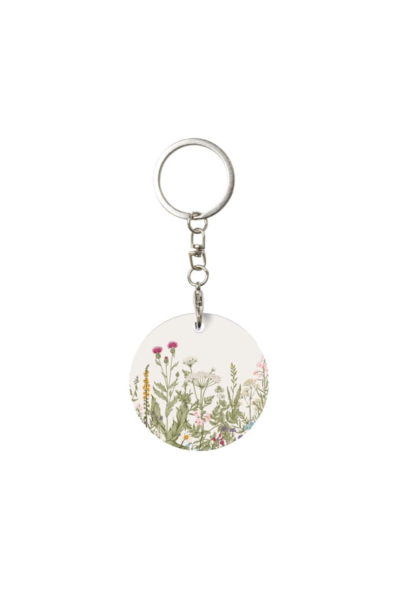 Herbs and Wildflowers Print Round Keychain Keychain Key Ring, Key Tag, Key Chain Bulk for Gift Accessories (Round)