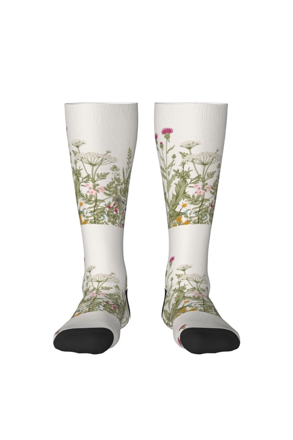 Herbs and Wildflowers Thigh High Socks Extra Long Stretchy Sock Women Over Knee High Opaque Stocking Daily Wear