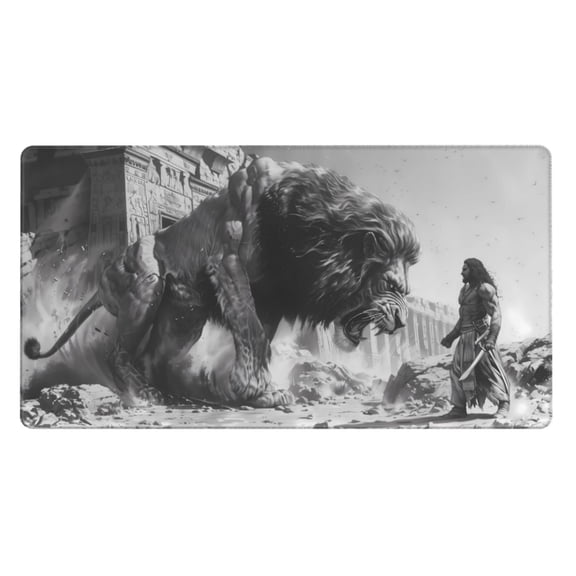 Naloa Heroic Lion Encounter Gaming Mouse Pad Large Mouse Mat Long Extended Desk Pad Non-Slip Rubber Mice Pads Stitched Edges Thin Pad (16x29.5 Inch)