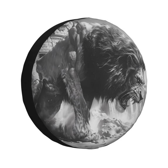 Naloa Heroic Lion Encounter PVC Leather Spare Tire Wheel Cover Spare Tire Cover, for Car Truck SUV Camper Trailer Universal Fit(14-17in)-14 inch