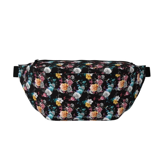 Naloa Hibiscus Rose Print Running Belts for Men Women,Running Fanny Pack with 2-Zipper Pockets,Waterproof Waist Pack for Travel Hiking Running Outdoor Sports