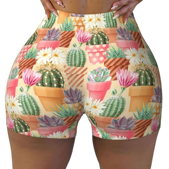 Naloa High Detail Succulent Biker Shorts for Women Seamless Scrunch Short Women’s Yoga Shorts for Gym Running Sport Shorts - XX-Large