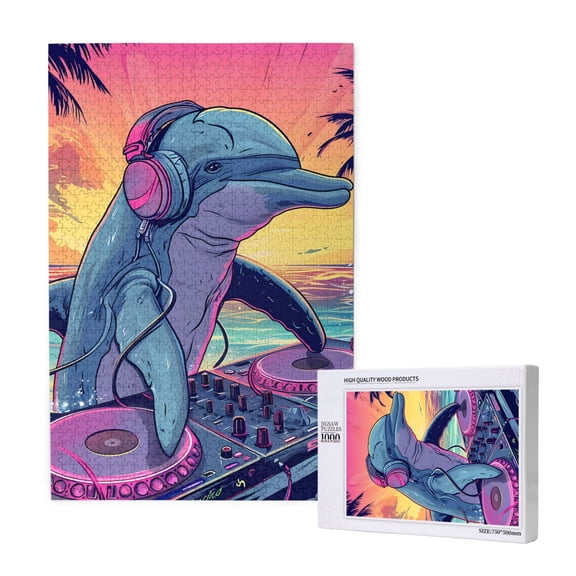 Naloa Hip-Hop DJ Dolphin Custom Puzzles Personalized Puzzle 1000 Pieces from Photo Custom Jigsaw Puzzle for Wedding, Graduation, (29.519.7in, Vertical)