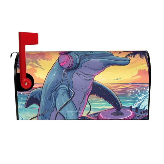Naloa Hip-Hop DJ Dolphin Mailbox Covers Magnetic Post Box Cover Post Letter Box Cover Garden Decor-25.5x21 in