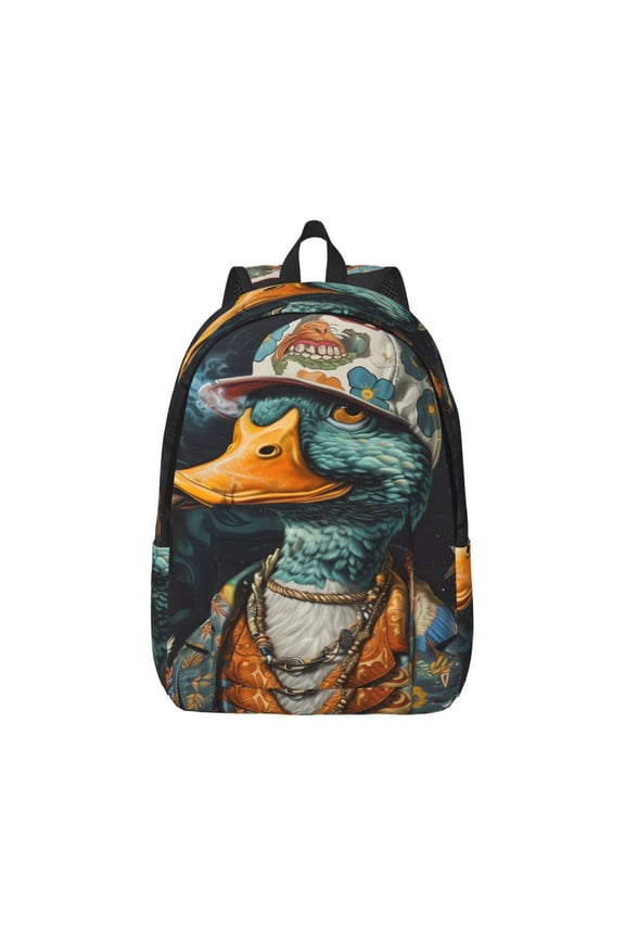 Hip-Hop Duck Canvas Backpack for Men Women Rucksack Casual Travel Daypack College Tote Satchel Bookbag for Teens-Small