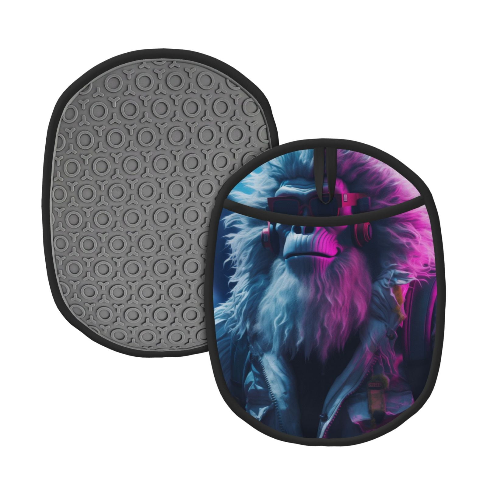 Naloa Hip-Hop Glasses Gorilla Silicone Pot Holders, Oven Mitts Heat Resistant Hot Pads, Non Slip Pot Holder for Kitchen Baking and Cooking 9.4 x 7.5 Inches