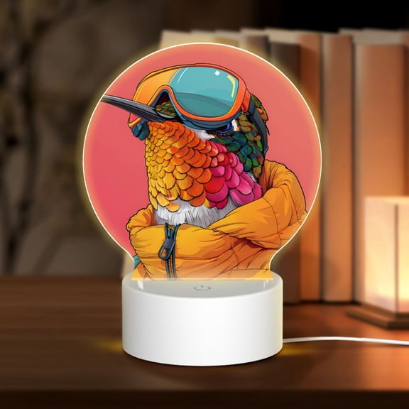 Naloa Hip Hummingbird In Jacket Acrylic LED Night Light Custom LED Lights Personalized Nightlight Customized Gifts for Family Couples Friends