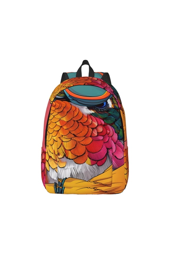 Hip Hummingbird In Jacket Canvas Backpack for Men Women Rucksack Casual Travel Daypack College Tote Satchel Bookbag for Teens-Medium