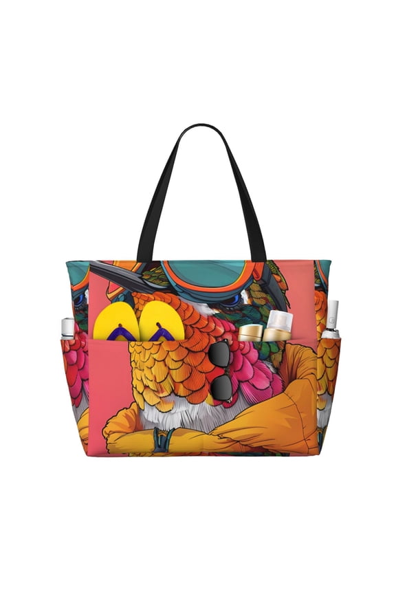 Hip Hummingbird In Jacket Large Capacity Beach Bag, Waterproof Sandproof Beach Swim Pool Bag Tote Bag for Women