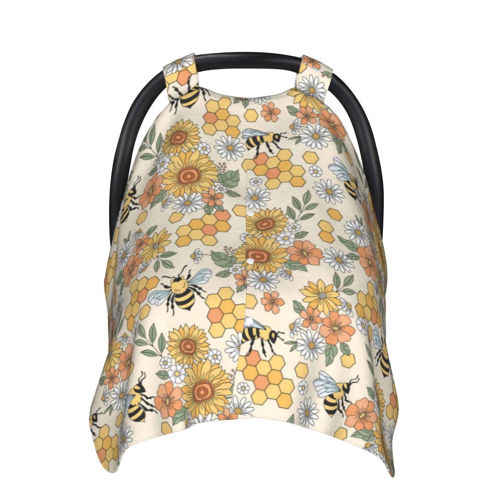 Naloa Hippie Bee Honeycomb Baby Car Seat Cover, Breathable Baby Carrier Cover, Multiuse Baby Carrier Cover & Nursing Breastfeeding Cover