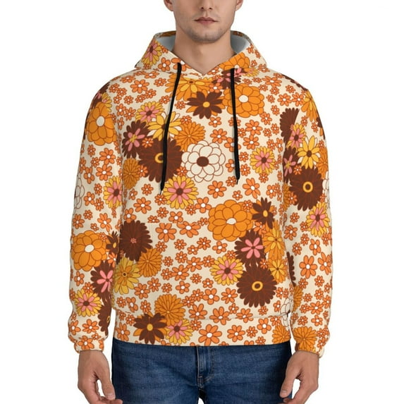 Naloa Hippie Ditsy Floral Men's Casual Hooded Collar Drawstring Hoodies Pullover Sweatshirts Casual Long Sleeve Shirts-3X-Large
