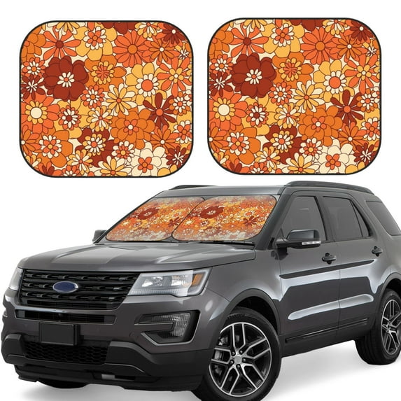 Naloa Hippie Flower 2 Piece Foldable Car Sun Shades, Car Windshield Sunshade, Front Window Sunshade for Car, Truck, SUV - Medium