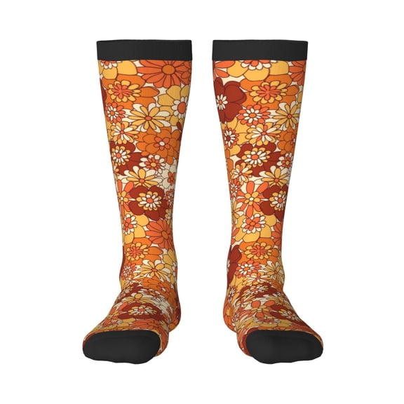 Naloa Hippie Flower Thigh High Socks Extra Long Stretchy Sock Women Over Knee High Opaque Stocking Daily Wear