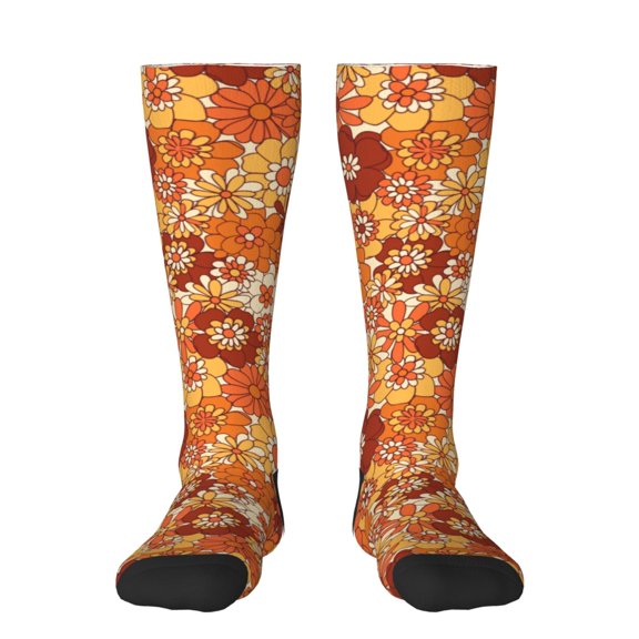 Naloa Hippie Flower Thigh High Socks Extra Long Stretchy Sock Women Over Knee High Opaque Stocking Daily Wear
