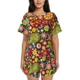 thumbnail image 1 of Naloa Hippie Peace Love Women's Short-Sleeved Pajama Set, Loungewear, Summer pajamas, Breathable Cozy - X-Large, 1 of 9