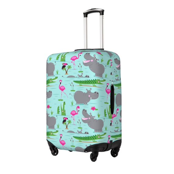 Naloa Hippo With Flamingos And Crocodiles Elastic Suitcase Protector, Travel Suitcase Protector Cover Fits 18-32in Suitcase(No luggage included)-X-Large