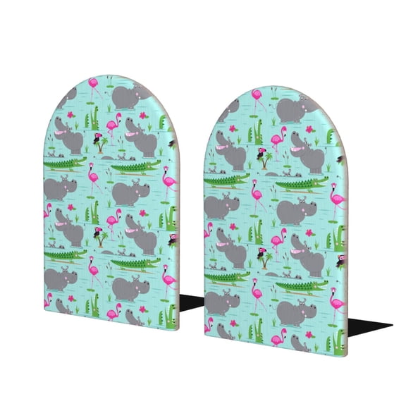 Naloa Hippo With Flamingos And Crocodiles 2 Pcs Bookend Large Capacity Office Book Ends for Home Office Library School Study Decoration