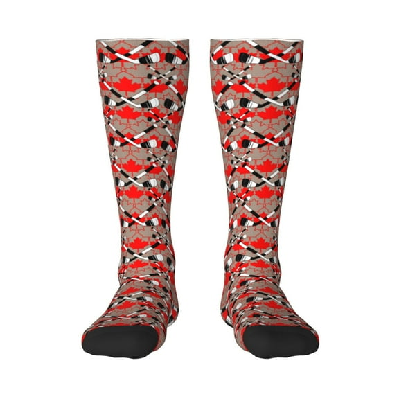 Naloa Hockey With Maple Leaves Knee Socks, High Socks Long Stretchy Sock Women Knee High Stocking, Long Socks for Women