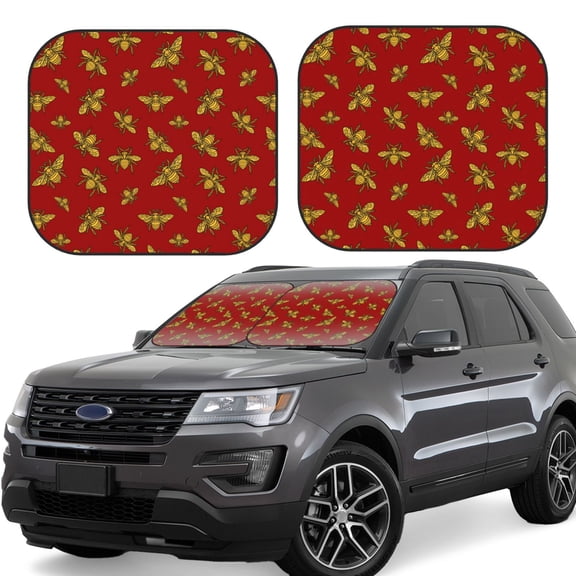 Naloa Hohey Bee Golden 2 Piece Foldable Car Sun Shades, Car Windshield Sunshade, Front Window Sunshade for Car, Truck, SUV - Small