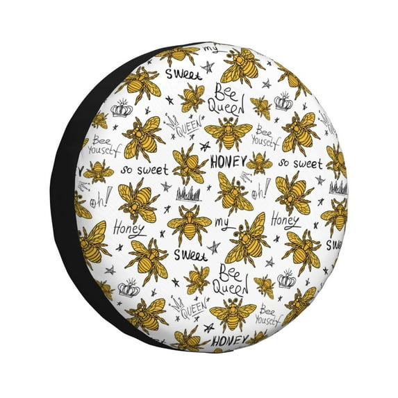 Naloa Hohey Bee Golden2 PVC Leather Spare Tire Wheel Cover for Car Truck SUV Camper Trailer Universal Fit many size17 inch