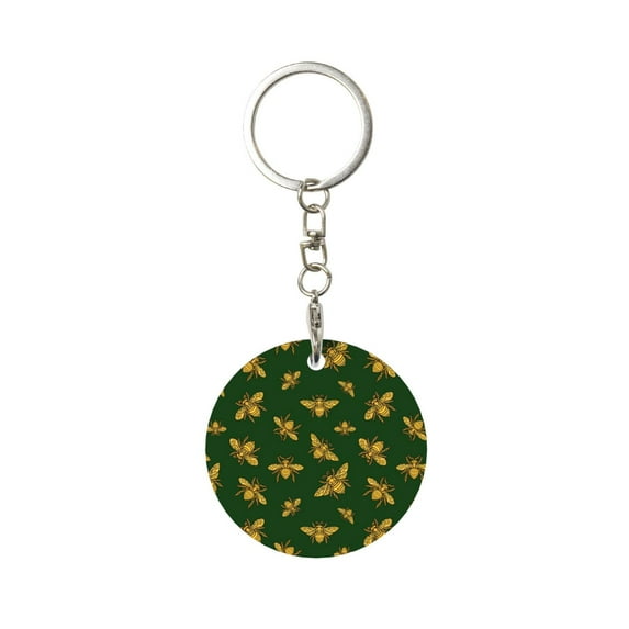Naloa Hohey Bee Print Round Keychain Keychain Key Ring, Key Tag, Key Chain Bulk for Gift Accessories (Round)