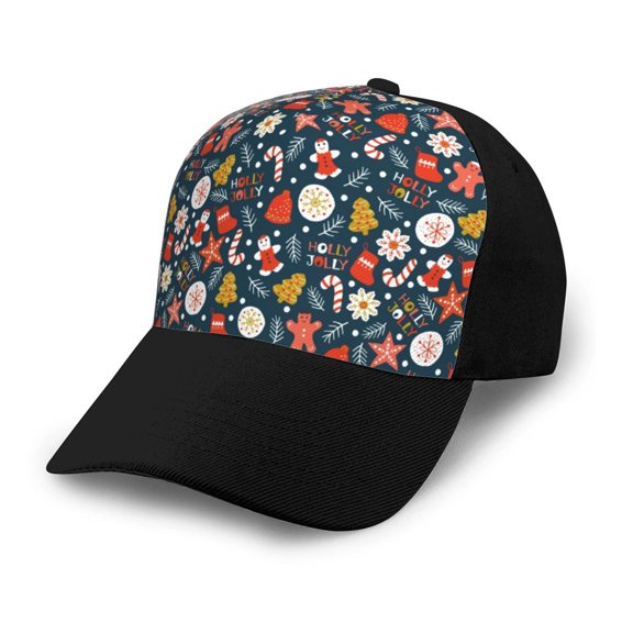 Naloa Holiday Christmas Cookies Adult adjustable Print Baseball Hat, Patchwork curved brim baseball capfor Men and Women, One Size