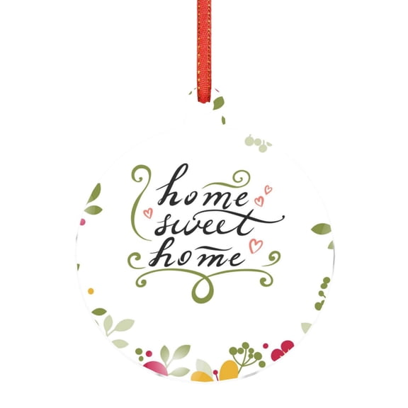 Naloa Home Sweet Home Floral Acrylic Santa Tree Decorations Christmas Hanging Pendant for Christmas Winter New Year Party Hanging Decorations-Round Shape