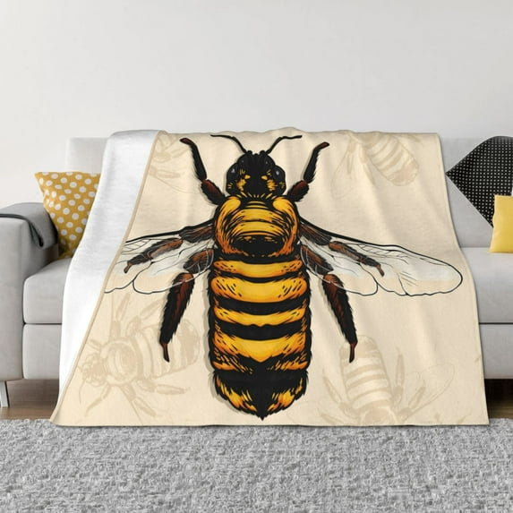 Naloa Honey Bee Flannel Blankets - Thick and Warm Blanket for Winter, Soft Fuzzy Plush King Blanket for All Seasons60"x50"
