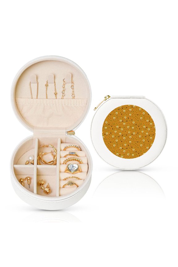 Honey Bee Gnomes Round Jewelry Box, Travel Jewelry Organizer, 3.9 x 3.9 x 2in Jewelry Storage Box for Women-White