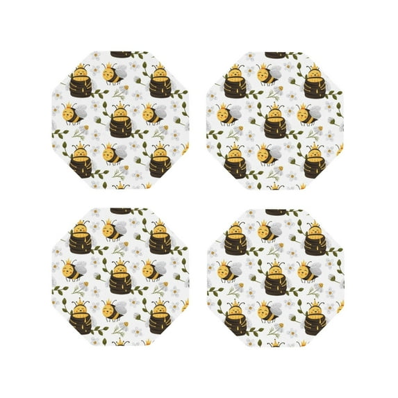 Naloa Honey Bee Insect Leather Coasters for Drinks, Durable Drink Coasters 4 Set for Tabletop Protection, Luxurious Home Décor and Housewarming Gift ( {designName})Octagon