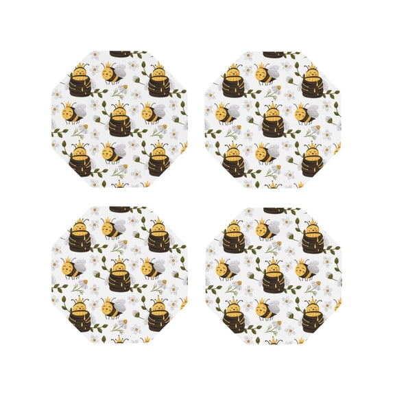 Naloa Honey Bee Insect Leather Coasters for Drinks, Durable Drink Coasters 4 Set for Tabletop Protection, Luxurious Home Décor and Housewarming Gift ( {designName})Octagon