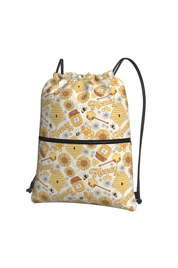 Honey Honeycomb Drawstring Backpack String Bag Cinch Water Resistant for Gym Shopping Sport Yoga